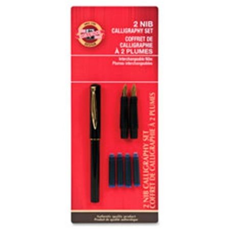 KOH-I-NOOR Koh-I-Noor KOHS802FBC Calligraphy Pen Set; 2-Nib-4-Ink Cartridges; Black-Gold KOHS802FBC
